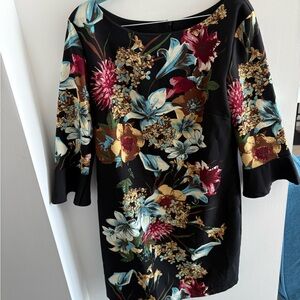 Rinascimento Black Dress with Floral Design